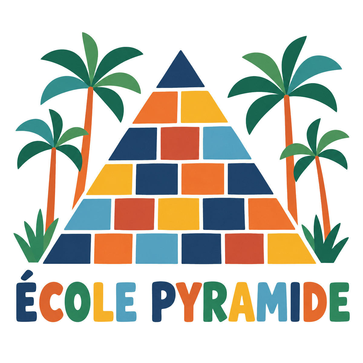 Illustration graphique de la pyramide et des palmiers de l’École Pyramide